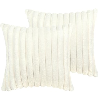 COTEY 18x18 Throw Pillow Covers Set of 2 Decorative Faux Fur Covers for Bed Couch Soft Fluffy Pillow Cover with Velvet Back for Living Room Neutral Home Dcor Accent for Sofa Cream White
