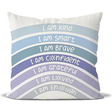 QIYUHOY Rainbow Classroom Throw Pillow Covers Book Center Calming Corner Playroom Decor Pillow Case Blue Pillow Cover I Am Kind Smart Brave Confidence 18x18 Inch PillowcaseBlue