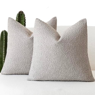 Foindtower Pack of 2 Textured Boucle Throw Pillow Covers Accent Solid Decorative Pillow Cases Cozy Woven Couch Cushion Case for Sofa Bedroom Living Room Home Decor 20 x 20 InchNeutral Grey