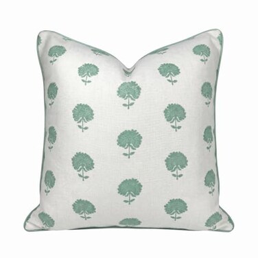 Jillien Harbor Marco Green Blockprint Premium Pillow Cover Grandmillennial Throw Pillow for Home Green Pillow Cover
