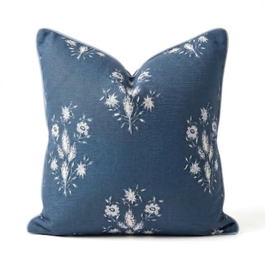 Jillien Harbor The Norfolk Dark Blue White Floral Block Print Pillow Cover Dark Blue Decorative Throw Pillow Cover Grandmillennial Home Decor 20 x 20