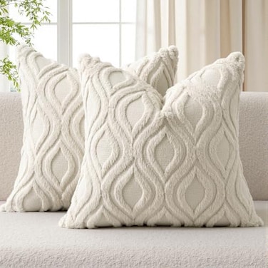 MIULEE Summer Beige Throw Pillow Covers 20x20 Inch Neutral Soft Plush Faux Wool Solid Couch Pillows Set of 2 Decorative Farmhouse Boho Cushion Covers for Sofa Living Room Bed Home Decor