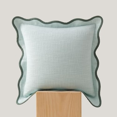 Double Stitch Scalloped Throw Pillow Covers 100 Cotton Decorative Boho Pillow Covers 20 x 20inch Made in India Square Cushion Case Modern Home Decor for Couch Sofa Living Room Aqua Mint