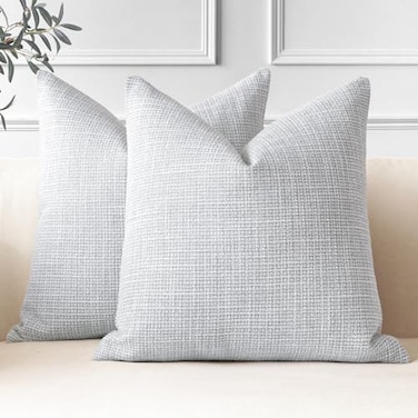 OTOSTAR Pack of 2 Throw Pillow Covers 20x20 Inch Linen Blue Grey Pillowcases Farmhouse Decorative Solid Pillow Covers 50x50 cm Square Cushion Case for Home Decor Sofa Couch Bed Blue Grey