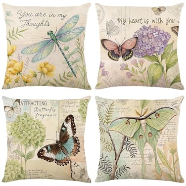 wyooxoo Farmhouse Pillow Covers 18x18 Set of 4 Spring Pillow Covers Outdoor Decorative Throw Cushion Case for Sofa Couch Living Room