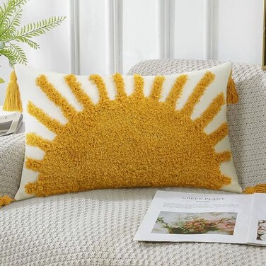 Adabana Decorative Boho Throw Pillow Covers 12x20 Lumbar Tufted Pillows Cover for Couch Bed Sun Sunshine Pillow Cover for Kids