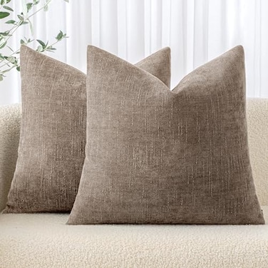 MIULEE Pack of 2 Decorative Throw Pillow Covers Soft Chenille Throw Pillows Solid Neutral Farmhouse Textured Cushion Covers for Couch Sofa Bedroom Living Room 18x18 Inch Taupe Grey