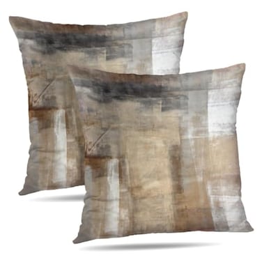 Alricc Beige and Grey Throw Pillow Covers 18X18 Brown Abstract Art Painting Aesthetic Modern Square Decorative Pillow Covers Soft Throw Pillows for Couch Sofa Bedroom Set of 2