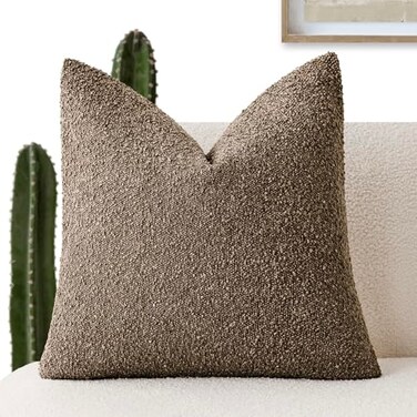 Foindtower Decorative Textured Boucle Throw Pillow Covers Accent Solid Pillow Cases Neutral Soft Cozy Couch Cushion Case for Chair Sofa Bedroom Living Room Home Decor 20x20 Inch1PCLight Brown
