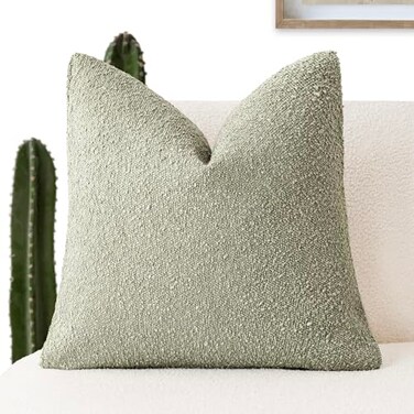 Foindtower Decorative Textured Boucle Throw Pillow Covers Accent Solid Pillow Cases Neutral Soft Cozy Couch Cushion Case for Chair Sofa Bedroom Living Room Home Decor 24x24 Inch1PCDirty Sage Green