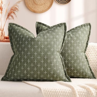 ZWJD Pillow Covers 22x22 Set of 2 Soft Polyester Textured Pillow Covers with Stylish Flange Edge Cozy Farmhouse Throw Pillows for Couch Bed Sofa Living Room