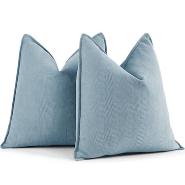 ZWJD Throw Blue Pillow Covers 18x18 Set of 2 Chenille Pillow Covers with Elegant Design Soft and Luxurious Decorative Throw Pillows for Couch Bed and Home Decor Light Blue