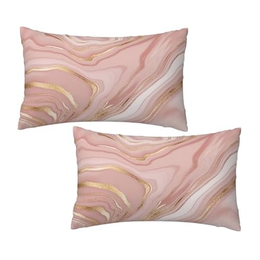 Tebjh Pink and Gold Marble Pillow Covers 12x20 Set of 2 Pink Gold Abstract Art Modern Throw Pillow Covers Outdoor Decorative Lumbar Pillow Case for Couch Bed Sofa Cushion Home Decor