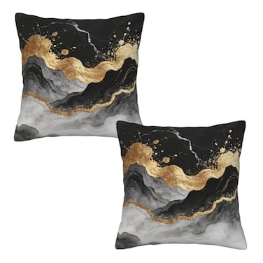 Lcokin Black and Gold Abstract Marble Throw Pillow Covers 20x20 Inches Set of 2 Gold Grey Decorative Pillow Case Square Cushion Covers for Sofa Bed Couch Living Room