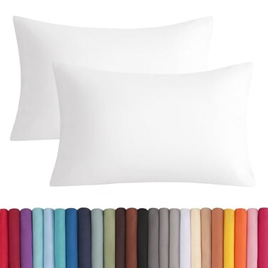 BEDSUM Microfiber Queen Pillowcases Set of 2 Soft Wrinkle Resistant and Easy Care Pillow Cases with Envelope Closure 20x30 inches White