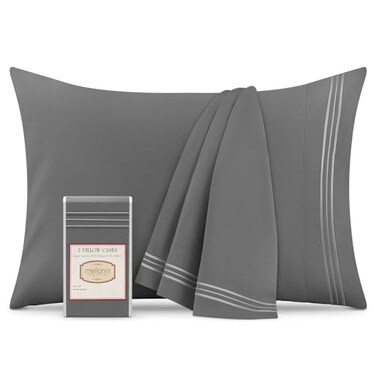 Mellanni Pillow Cases Luxury Extra Soft Cooling Pillow Covers 2 PC Iconic Collection Pillowcases Envelope Closure StandardQueen 20 x 30 Gray
