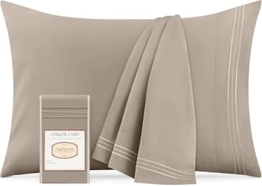 Mellanni Pillow Cases Luxury Extra Soft Cooling Pillow Covers 2 PC Iconic Collection Pillowcases Envelope Closure StandardQueen 20 x 30 Tan