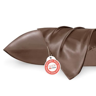 Bedsure Satin Pillowcase 2 Pack Similar to Silk Pillow Cases Standard Size Pillow Case for Sleeping Women with Envelope Closure Gifts for Women Men Brown 20x26 Inches 2pcs