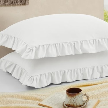 Cobedzy Ruffled Pillow Cases Set of 2 White Standard Pillow Shams Brushed Microfiber Edge Ruffled Soft Pillow Cover with Envelope Closure for Bedding Decor 20x26