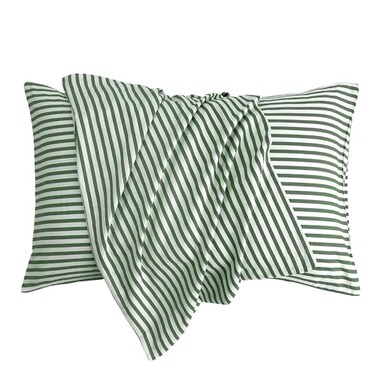 JELLYMONI 100 Natural Cotton Striped King Pillowcases Set 2 Pack White and Green Stripes Pattern Printed Pillow Covers with Envelope ClosurePillows are not Included