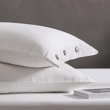 JELLYMONI Pillowcases King Set of 2 Cotton Button Pillow Covers 2036in Cream White Bed Pillow Cases 100 Washed Cotton Soft Breathable Pillows are not Included