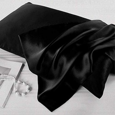 Luxbedding Satin Pillowcase Pillow Cases Standard Size Cooling Satin Pillowcase for Hair and Skin Silk Pillowcase 2 Pack Black Pillow Case