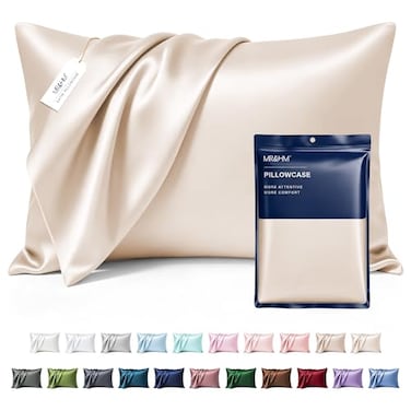 MR&HM MRHM Satin Pillowcase for Hair and Skin Silk Satin Pillowcase 2 Pack Standard Size Pillow Cases Set of 2 Silky Pillow Cover with Envelope Closure 20x26 Beige