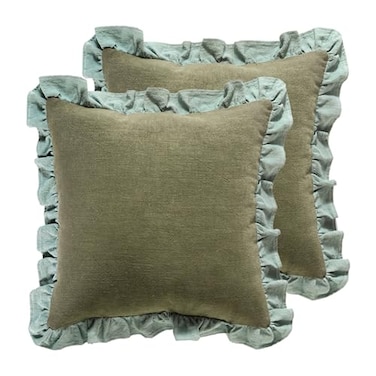 patdrea Green Shabby Chic Decorative Throw Pillow Covers 18x18 Set of 2Farmhouse Linen Pillow Covers with RufflesSquare Sturdy Throw Pillow Case for Couch Sofa Bed Living Room
