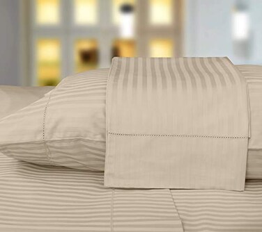 Threadmill Home Linen Standard Pillowcases 100 Natural Cotton 600 Thread Count 2 Piece Damask Beige Pillow Cover Set Luxurious ELS Combed Cotton Striped Pillow Protectors