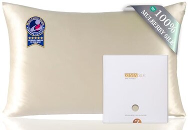 ZIMASILK 100 Pure Mulberry Silk Pillowcase for Hair and Skin HealthSoft and SmoothBoth Sides Premium Grade 6A Silk600 Thread Countwith Hidden Zipper1pcStandard 20x26Beige