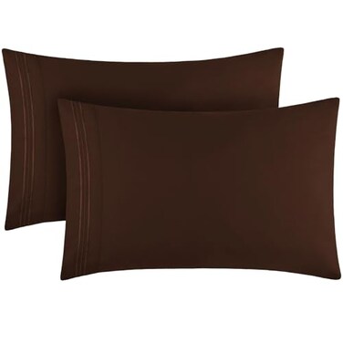 Mellanni Pillow Cases Luxury Extra Soft Cooling Pillow Covers 2 PC Iconic Collection Pillowcases Envelope Closure King 20 x 40 Brown