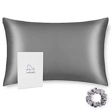 ALASKA BEAR Silk Pillowcase Men Women Beauty Anti Face Wrinkle Pillow Slip Case Real Mulberry Silk Queen Size with Zipper Closure 1pc Iron Grey