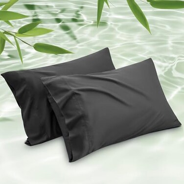 Bedsure Pillow Cases Queen Cooling Pillow Cases Rayon Derived from Bamboo Black Pillowcases Queen Size Set of 2 PureWoven Silky Soft Bedding Pillow Covers with Envelope Closure 20x30 Inches