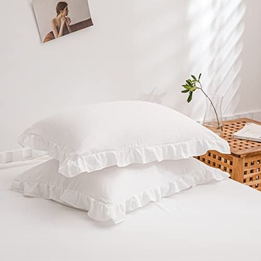 Merryword White Pillowcases Cute Pillowcases Offwhite Standard Pillowshams Set of 2 Solid Ruffled Fringe Pillowcases White Shabby Chic Pillowcases 2 Pack Queen 20x30White
