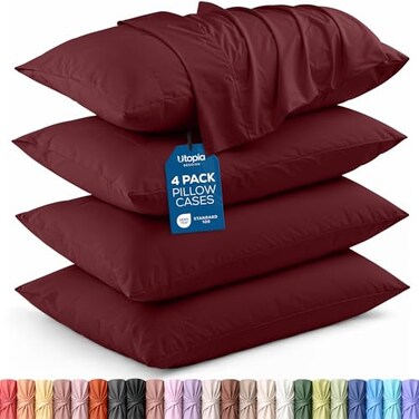 Utopia Bedding Queen Pillow Cases 4 Pack Envelope Closure Soft Brushed Microfiber Fabric Shrinkage and Fade Resistant Pillow Covers Queen Size 20 X 30 Inches Queen Burgundy