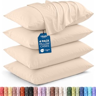 Utopia Bedding Queen Pillow Cases 4 Pack Envelope Closure Soft Brushed Microfiber Fabric Shrinkage and Fade Resistant Pillow Covers Queen Size 20 X 30 Inches Queen Beige