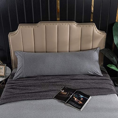 H HOUSEHOLD 100 Jersey Knit Cotton Body Size Pillowcases Set of 1 Super Soft Breathable Pillow Cases for Sleeping Envelope Closure Stretchy TShirt Fabric Elegant Gray Body Size Pillowcase