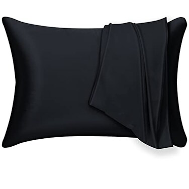 FAWAOTIN Mulberry Silk Pillowcase 2 Pack for Hair and Skinwith Hidden ZipperBoth Sides 19 Momme Allergen Proof Soft Breathable Smooth Silk Pillow Cover Standard Black