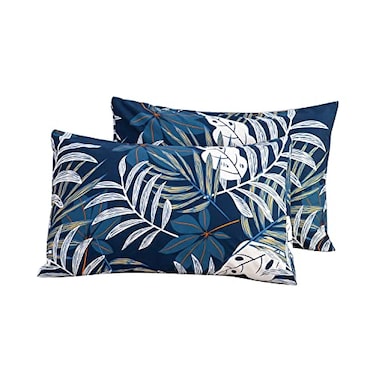 YuHeGuoJi Pillowcases Queen Size 100 Cotton Set of 2 Blue White Leaves Tropical Plants Print Decorative Bed Pillow Covers with Envelope Closure Hotel Quality Soft Breathable 2 Packs 20 x 26 Inch