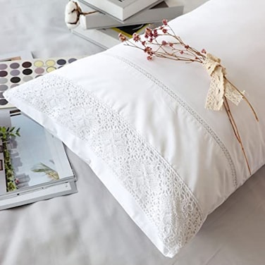 RANZNAZ 100 Cotton Lace Pillow Cases Queen Size Set of 2 White Good Feeling Pillowcases 2 Pack with Envelope Closure Elegant LaceSofter and Breathable Pillow Case20x30