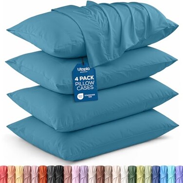Utopia Bedding King Pillow Cases 4 Pack Envelope Closure Soft Brushed Microfiber Fabric Shrinkage and Fade Resistant Pillow Covers King Size 20 X 40 Inches King Denim Blue
