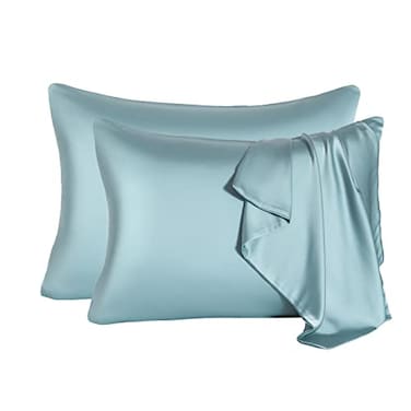 SIYUAN 2 Pcs Mulberry Silk Pillowcase for Hair and SkinCooling Silk Pillow Case with Hidden ZipperAllergen Proof Dual Sides Soft Breathable Smooth Silk Pillow Cover for WomenStandard2PCSAqua Blue