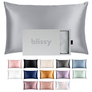 BLISSY Blissy Silk Pillowcase 100 Pure Mulberry Silk 22 Momme 6A HighGrade Fibers Silk Pillow Cover for Hair Skin Regular Queen King Silver Standard