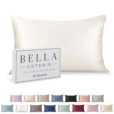 BC BELLA Bella Coterie Luxury Silk Pillowcase for Hair and Skin 30 Momme 100 Pure 6A Mulberry Silk Super Soft Perfectly Plush Queen White