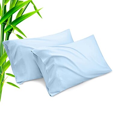 TELUS Pillow Cases Queen Size 2 Pack Bamboo Rayon Pillowcases with Envelope Closure Cooling Breathable Pillow Case for Hot Sleepers Night Sweats 20x30 inches Aqua Blue