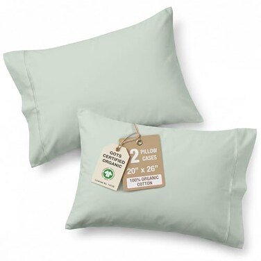 LANE LINEN 100 Organic Cotton Pillow Cases Standard Size Set of 2 20x26 Cotton Pillowcases Standard Size Soft Light Blue Pillow Cases Set of 2 Standard Pillow Case Pack of 2 Cool Blue