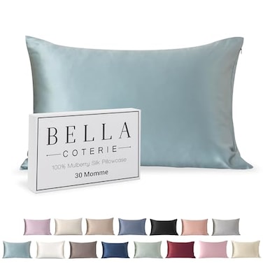 BC BELLA Bella Coterie Luxury Silk Pillowcase for Hair and Skin 30 Momme 100 Pure 6A Mulberry Silk Super Soft Perfectly Plush King Slate Blue