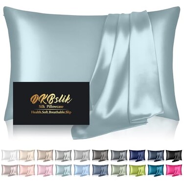 DKBslik Mulberry Silk Pillowcase Standard Size Cooling AntiAcne Hidden Zipper Navy Blue