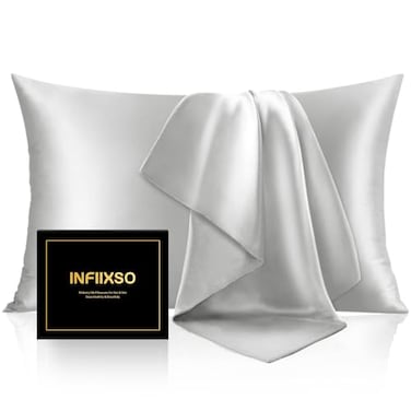 INFIIXSO Mulberry Silk Pillowcase for Hair and Skin Silk Pillow Cases Standard Size with Hidden Zipper 20x26 Inches Ultra Smooth and Soft Cooling Pillow Cases for Hot SleepersLight Grey 1 Pack