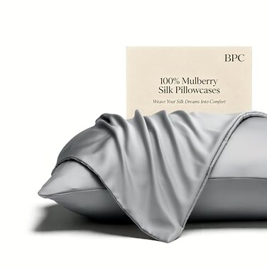 BPC 100 Mulberry Silk Pillowcases 2 Pack Grade 6A ClimaSilk Silk Pillow Cases Standard Size Both Sides 600 Thread Count with Hidden Zipper 20x26 Frost Gray